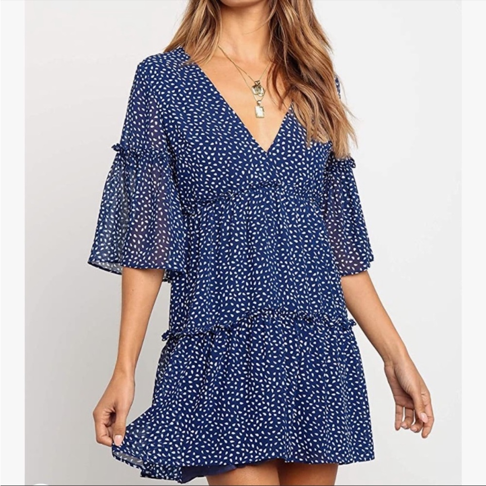 V Neck Polka Dot Mini Dress